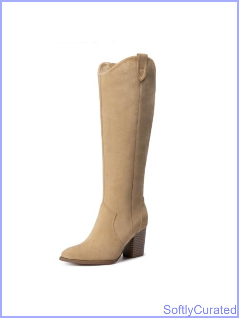 Faux Suede Knee High Boots Pointed Toe Block Heel Side Zip Fall Winter